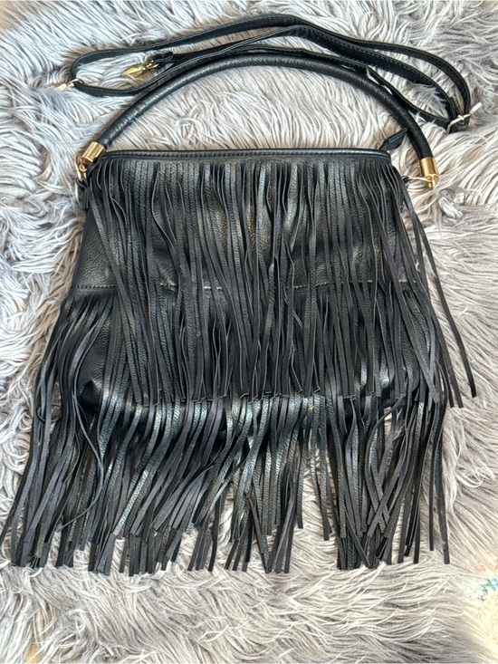 Handbags - Black Faux Leather Fringe Crossbody Bag – Medium Boho Western